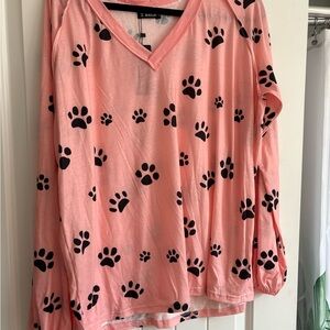SHEIN Pink Long Sleeve Top with Black Paw Prints